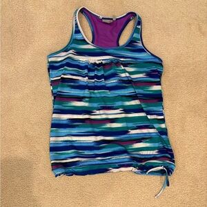 Athleta Purple and Blue Striped built in bra athletic Top